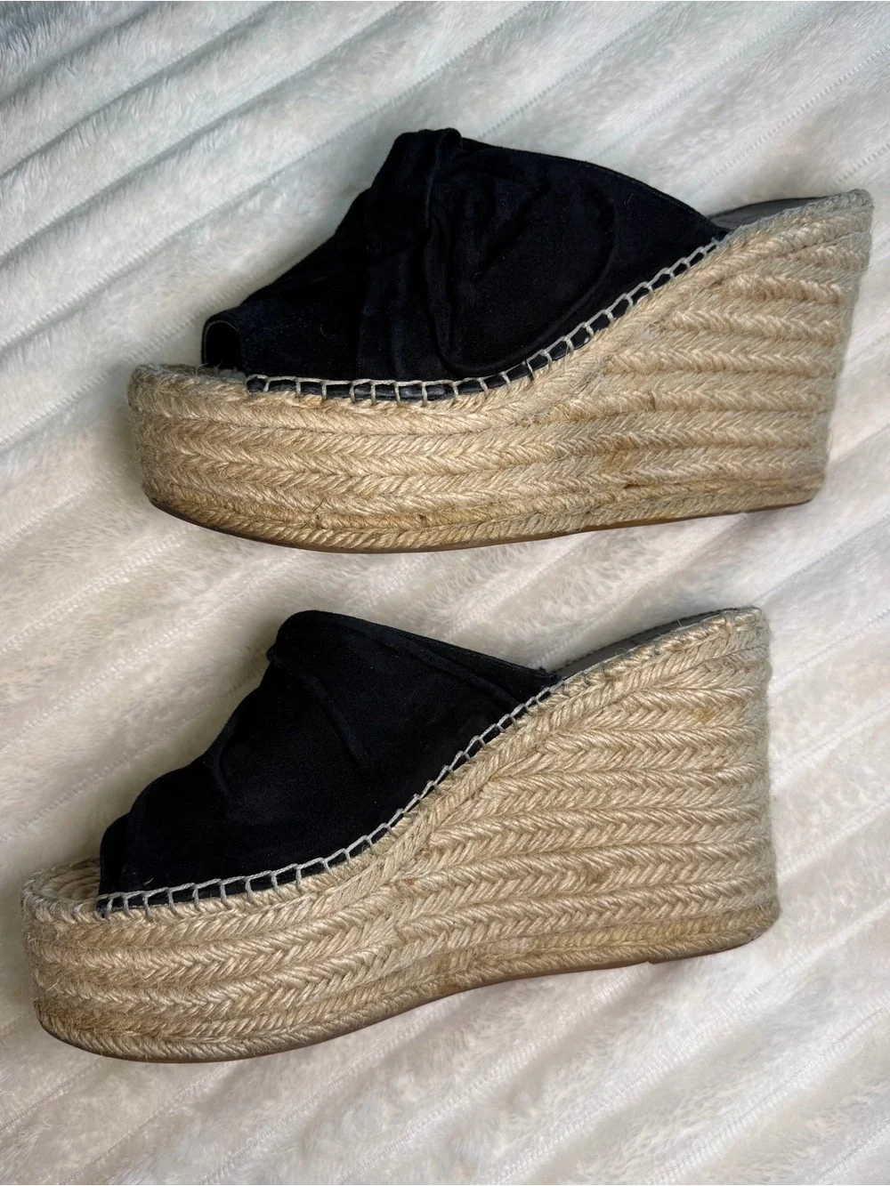 Marc Fisher Black Suede Knotted Espadrille Slide